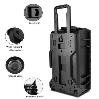 Rolling Hard Case, IP67 Protective Cases with Customizable Foam, Lockable Camera Gear Case with Wheels for Photography Equipment, Tools, 22.05x13.78x9.25in, Black