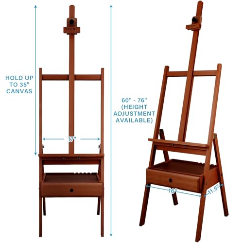 Large Beechwood H-Frame Studio Easel Stand with Storage Drawer, Walnut - style: Basic Walnut