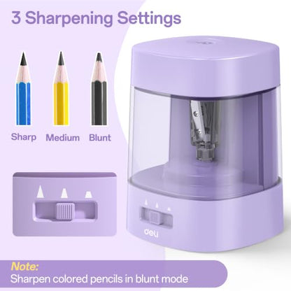 Deli Electric Pencil Sharpener, Automatic Pencil Sharpeners, Purple - color: Purple