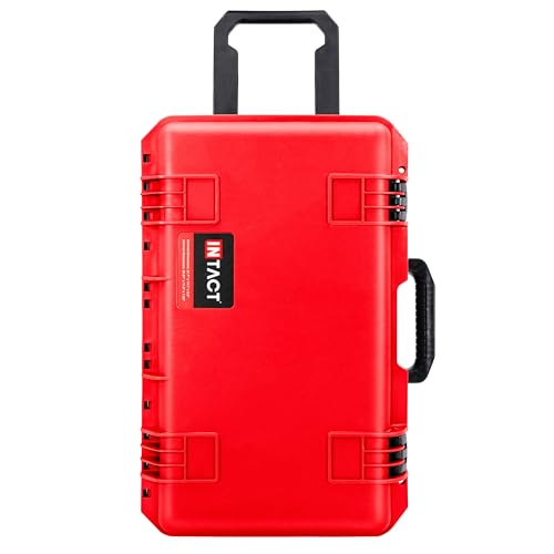 Eylar 22" Intact Premium Series Rolling Carry-On Hard Case with Wheels, IP67 Waterproof Crushproof, TSA Approved Travel Luggage, Customizable Pluck Foam for Cameras, Drones, Gear (Red) - color: Red