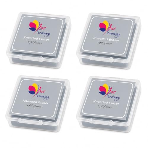 Kneaded Erasers for Drawing – Large Grey Moldable Art Erasers (4 Pack) with Storage Case, Ideal for Charcoal, Sketching, Pastels & Fine Art Blending