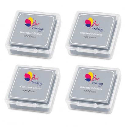 Kneaded Erasers for Drawing – Large Grey Moldable Art Erasers (4 Pack) with Storage Case, Ideal for Charcoal, Sketching, Pastels & Fine Art Blending
