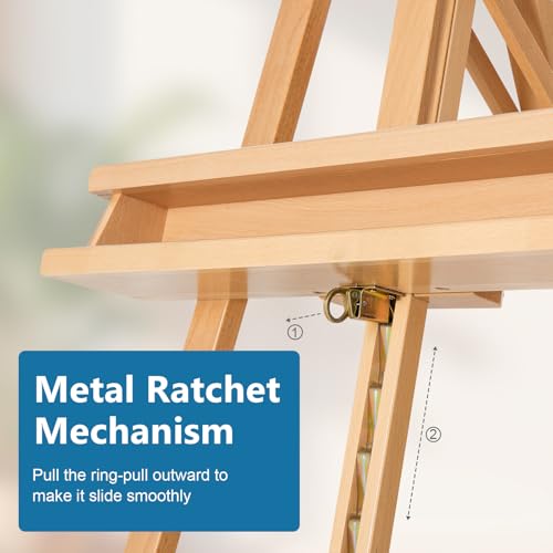 Adjustable Beechwood A-Frame Studio Easel with Storage Tray, Natural - style: A Frame Easel Natural