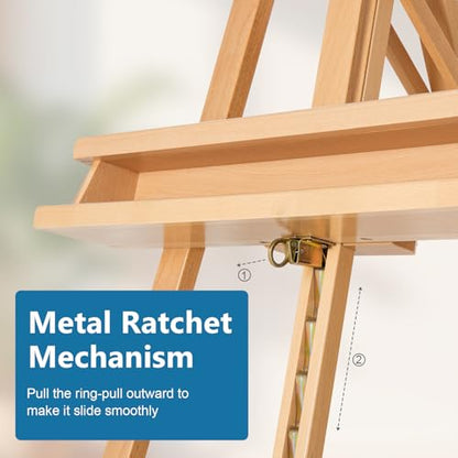 Adjustable Beechwood A-Frame Studio Easel with Storage Tray, Natural - style: A Frame Easel Natural