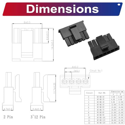 Compatible with Molex Wire-to-Board Connectors, Micro-Fit Connectors 3.0mm Pitch with 22AWG Pre-Crimped Wire, Micro-Fit Connectors 3.0mm Single Row 2P 3P 4P 5P 6P Housing (TC-MX-Single-3.0mm) - size: 3.0mm-Micro-Fit