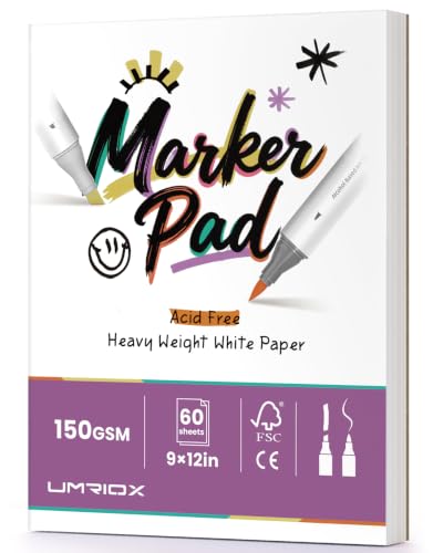 Umriox 60 Sheets 150 GSM Double Sided Marker Paper Pad, 9x12 Bleedproof - size: 60 Sheets/120 Pages