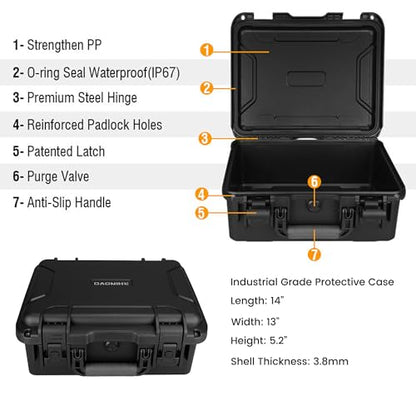 Hard Case Compatible with DJI Mini 5 Pro Fly More Combo - IP67 Waterproof Carrying Case with Custom Foam Insert, Shockproof PP Shell, Ideal for Travel & Outdoor