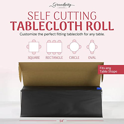 Grandipity Plastic Table Cloth Roll - 54in x 100 Ft. Table Cover Black - color: Black, size: 1200" x 54" (Rectangular)