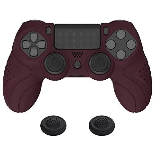 PlayVital Guardian Edition Wine Red Ergonomic Soft Anti-Slip Controller Silicone Case Cover for ps4, Rubber Protector Skin with Joystick Caps for ps4 Slim/Pro Controller - color: Wine Red