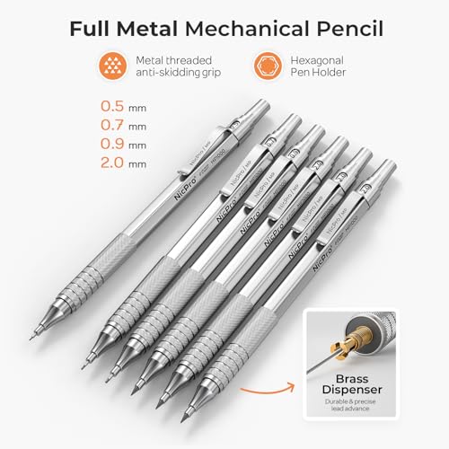 Nicpro 35PCS Silver Metal Mechanical Pencil Set, Art Supplies with Case - color: Silver