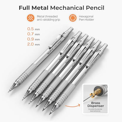 Nicpro 35PCS Silver Metal Mechanical Pencil Set, Art Supplies with Case - color: Silver