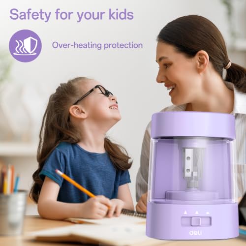 Deli Electric Pencil Sharpener, Automatic Pencil Sharpeners, Purple - color: Purple