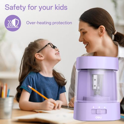 Deli Electric Pencil Sharpener, Automatic Pencil Sharpeners, Purple - color: Purple