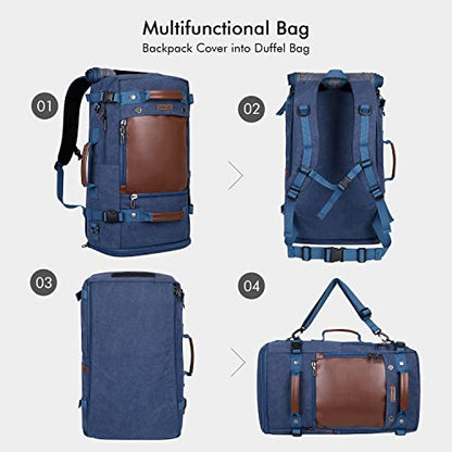 WITZMAN Travel Backpack for Men Large Convertible Duffel Baag Fits 16 Inch - color: Blue