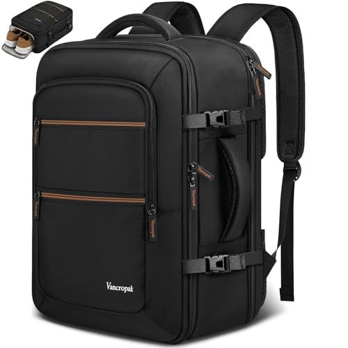 Vancropak 18x14x8 Personal Item Backpack,17.3 Inch Laptop Travel Backpack - color: Black Brown