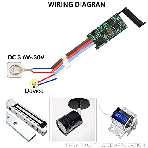 DieseRC 2 Receiver Modules with 2 Transmitters Wireless Remote Control Switch DC 3.6V 5V 12V 24V 30V 2A 1 Channel 433Mhz Radio Control Remote Switch Small Mini Size Controller