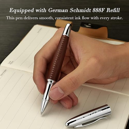 BEILUNER 318 Luxury Personalized Pen, Hand-Stitched Premium Brown Leather - color: ,Brown(Personalized)