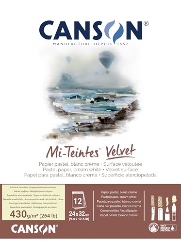 Canson Mi-Teintes Velvet Pastel Paper Pad, Cream White, 9.4x12.6 in
