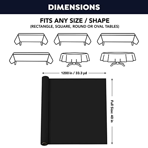 Party Essentials Plastic Banquet Table Roll Available in 27 Colors, 40" x 100', Black - color: Black, size: 1200" x 40" (Rectangular)