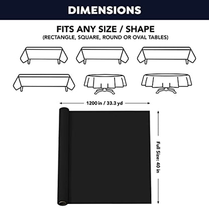 Party Essentials Plastic Banquet Table Roll Available in 27 Colors, 40" x 100', Black - color: Black, size: 1200" x 40" (Rectangular)