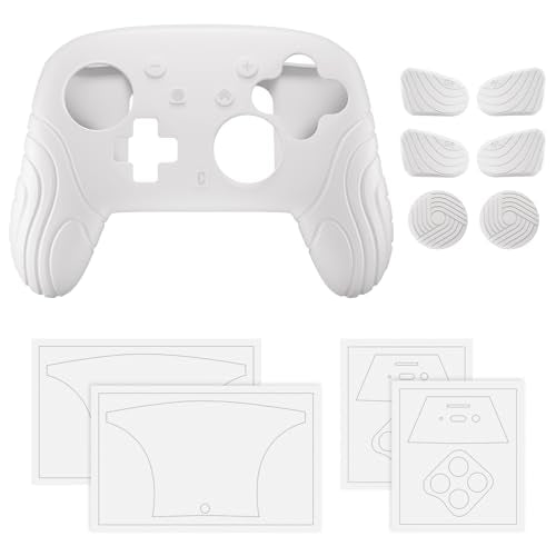 playvital for Nintendo Switch 2 Pro Controller Silicone Cover – Samurai Edition Protective Skin Case for Switch 2 Pro Controller with Back Button Caps & Thumb Grips & Stickers, Shockproof - White - color: White