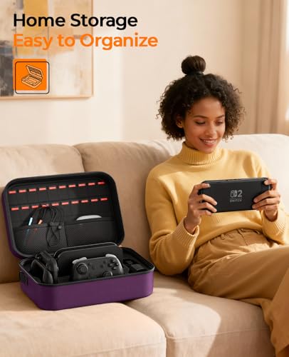 COOWPS for Nintendo Switch 2 Case, 2-Pack Screen Protectors, 6 Thumb Grips - color: Purple