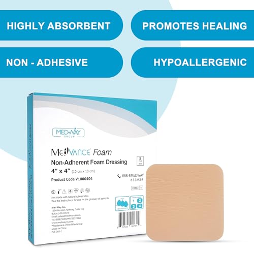 MedVance Waterproof Non-Adhesive Foam Dressing w/o Border, 4"x4", Box of 5 - size: 4"x4" Standard 5 Pack