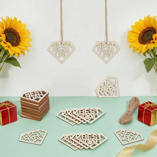 PH PandaHall 30pcs 3.3"x2.7" Best DAD Unfinished Wooden Pendants
