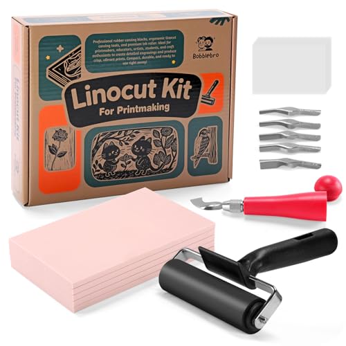 Bobblebro Linocut Kit for Printmaking, 5 PCS 4"x6" Rubber Linoleum Blocks - style: KIT-5PCS