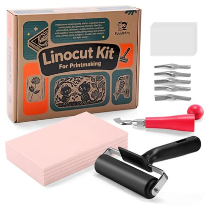 Bobblebro Linocut Kit for Printmaking, 5 PCS 4"x6" Rubber Linoleum Blocks - style: KIT-5PCS