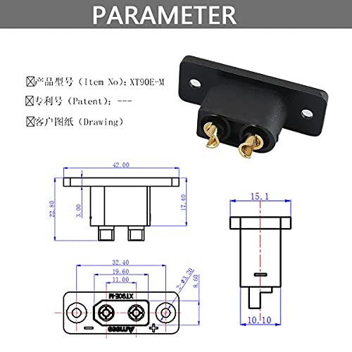 Amass 10PCS Black XT90E-M Battery Plug Gold-Plated Male Connector with Screws DIY Connecting Parts for RC Aircraft Drone Accessories