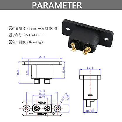 Amass 10PCS Black XT90E-M Battery Plug Gold-Plated Male Connector with Screws DIY Connecting Parts for RC Aircraft Drone Accessories