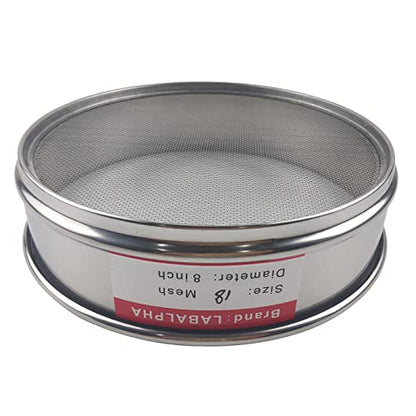 LABALPHA 18 Mesh Lab Sieves, #18 Mesh Test Sieve, 8'' Diameter, 304 Stainless Steel Wire Cloth (1mm) - size: 18 mesh (1mm)