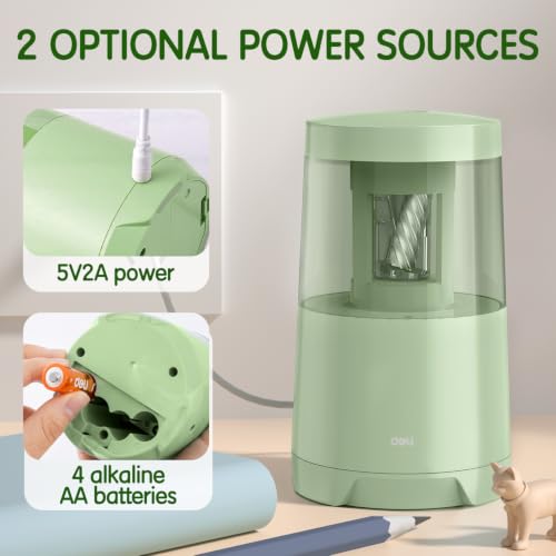 Deli Electric Pencil Sharpener, Automatic Pencil Sharpeners, Green - color: Green