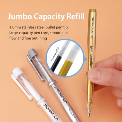 Gold Silver White Ink Gel Pens, 1mm Medium Fine Point, Opaque archival Ink Pen for Dark Paper Drawing,Sketching, Illustration, Card Making, Bullet Journaling (Gold Ink-3 Packs) - color: Gold Ink-3 Packs