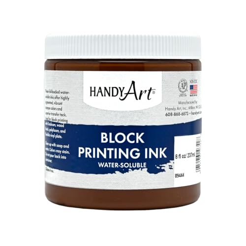 Handy Art Block Printing Ink, Brown, 8 oz Jar, Water-Soluble - color: Brown, size: 8 Fl Oz