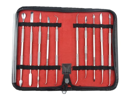 TOVOT 10PCS Stainless Steel Clay Sculpting Tools with Storage Bag Metal Sculpting Tools Double-Side Clay Modeling Tools Wax Carving Tools