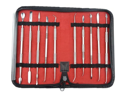 TOVOT 10PCS Stainless Steel Clay Sculpting Tools with Storage Bag Metal Sculpting Tools Double-Side Clay Modeling Tools Wax Carving Tools