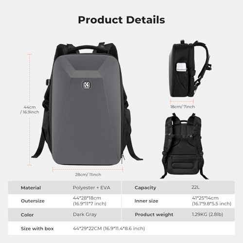 K&F CONCEPT Camera Backpack,Hardshell Photography DSLR Camera Bag - color: Deep Grey
