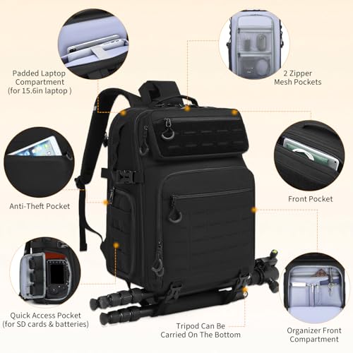 HAMBOLY Professional Camera Bag Backpack for DSLR, SLR & Mirrorless - color: Black