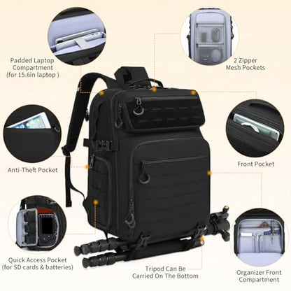 HAMBOLY Professional Camera Bag Backpack for DSLR, SLR & Mirrorless - color: Black