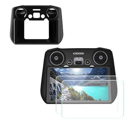DJI RC Silicone Protective Cover+HD Screen Tempered Glass for DJI Mini 3/Mini 3 pro/Air 2s/Mavic 3 DJI RC Controller Protective Case(Black)