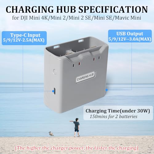 2 Pack Mini 4K/2 Series Intelligent Flight Battery with Two-Way Charging Hub for DJI Mini 4K/2 SE/2/SE - Extended 2400mAh-7.7V Drone Replacement Battery Pack&Charger Combo