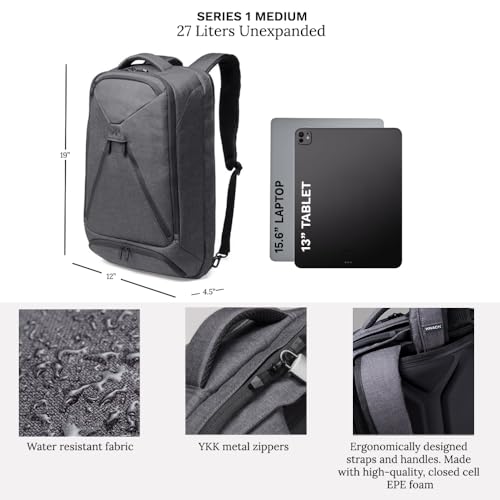 Knack Series 1 Medium Travel Backpack, 15.6-Inch Laptop, Expandable 27-39L - color: Savile Gray, size: Medium
