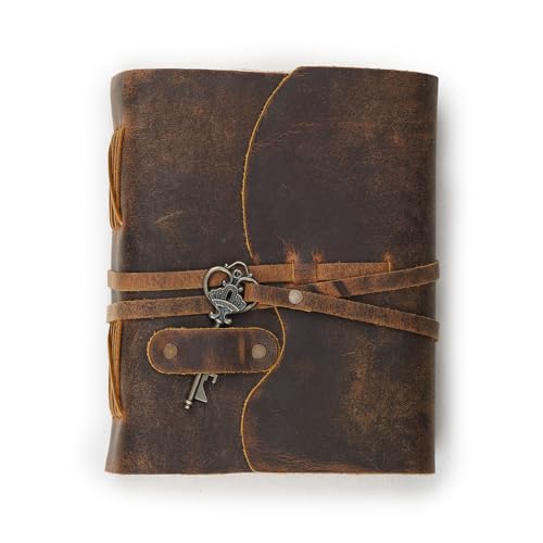 LEATHER VILLAGE Leather Bound Journal Key Lock, Distressed Brown 8x6. - color: Distressed Brown, size: 8"X6"