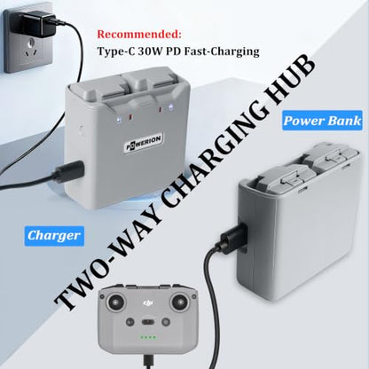 Two-Way Charging Hub for DJI Mini 4K / 2/2 SE/SE Batteries, Dual Battery Charger Supports PD 30W Fast Charging for DJI Mini 4K/2 Series