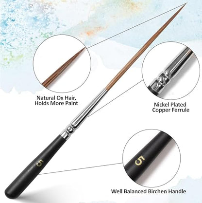 5-Piece Ox Ear Hair Long Liner Brush Set - Black - color: Black