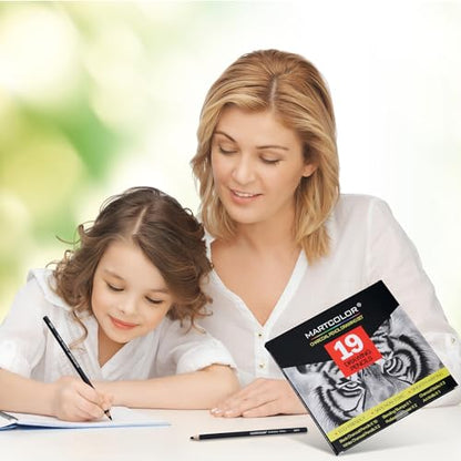 MARTCOLOR Charcoal Drawing Set, 19 Pieces, Black & White Charcoal Pencils - color: Black & White-19 Pack