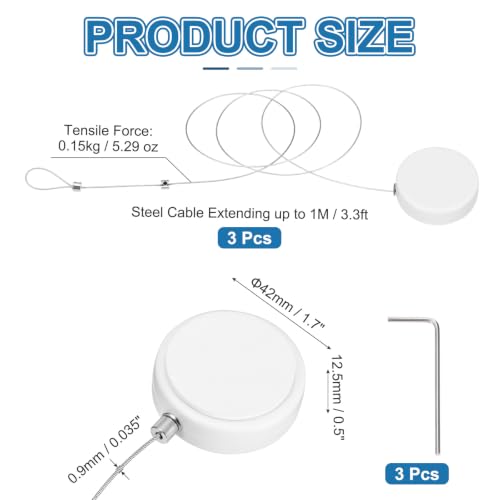 PATIKIL 3.3ft (1M) Retractable Remote Control Cable Tether 1.5N, 3PCS Remote Control Security Lanyard Lock Adjustable Locking Leash with 2 Rope Lock for TVs Phone Tablets Showroom, White - color: White, size: 3.3ft