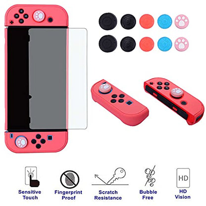 Dockable Case for Nintendo Switch - COMCOOL 3 in 1 Protective Cover Case for Nintendo Switch and Joy-Con Controller with Screen Protector and Thumb grips - Red - color: Red